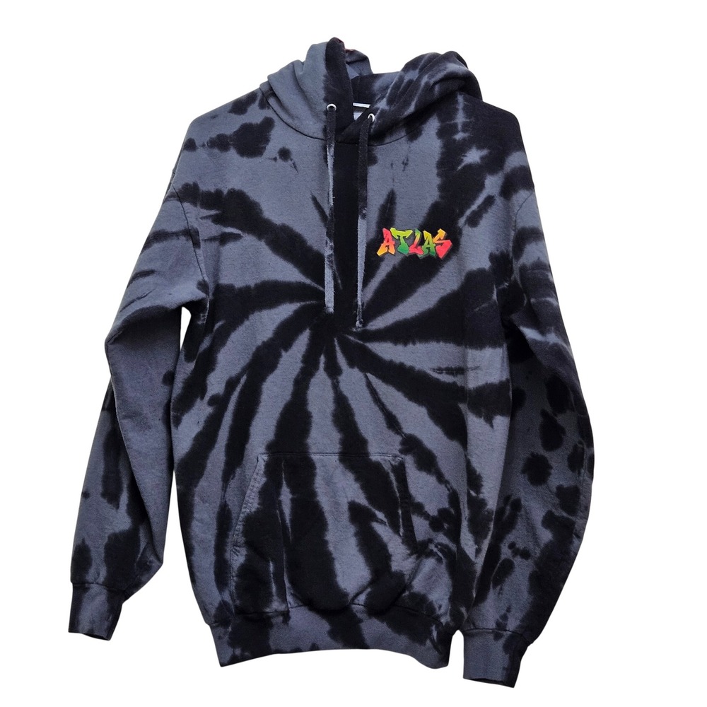 Port & Company Hoodie Mens M Black Grey Tie Dye Atlas Logo Skater Streetwear
